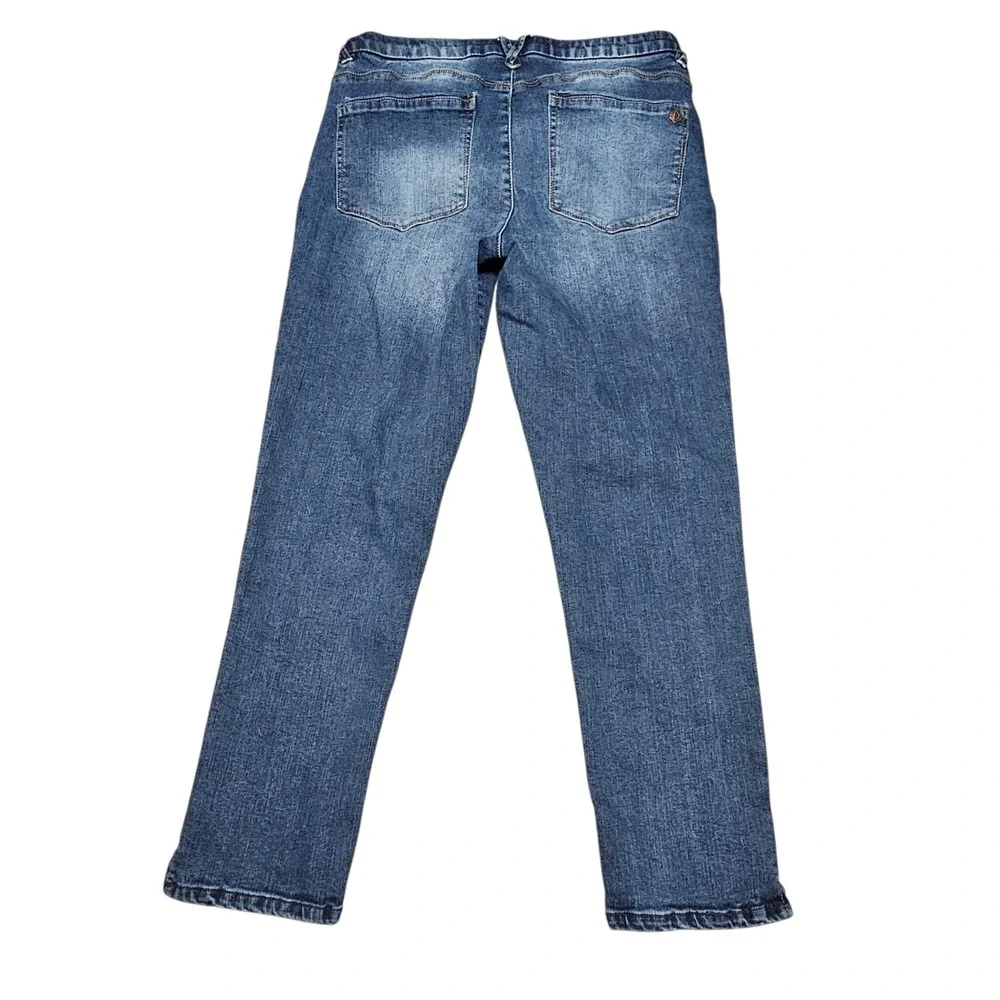 Democracy Ab Solution Jeans Sz 12 Blue Medium Wash Front Seam Slit Ankle Hem